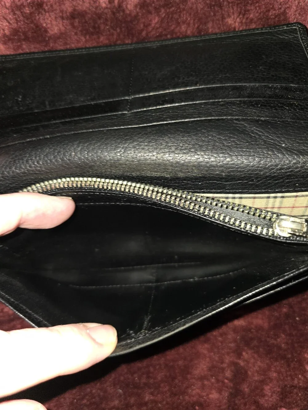 Burberry Black Leather Long Bifold Wallet EUC